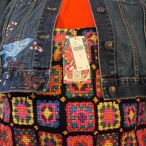 Anthropologie “Farm” patchwork midi skirt (denim jacket and shirt not for sale)